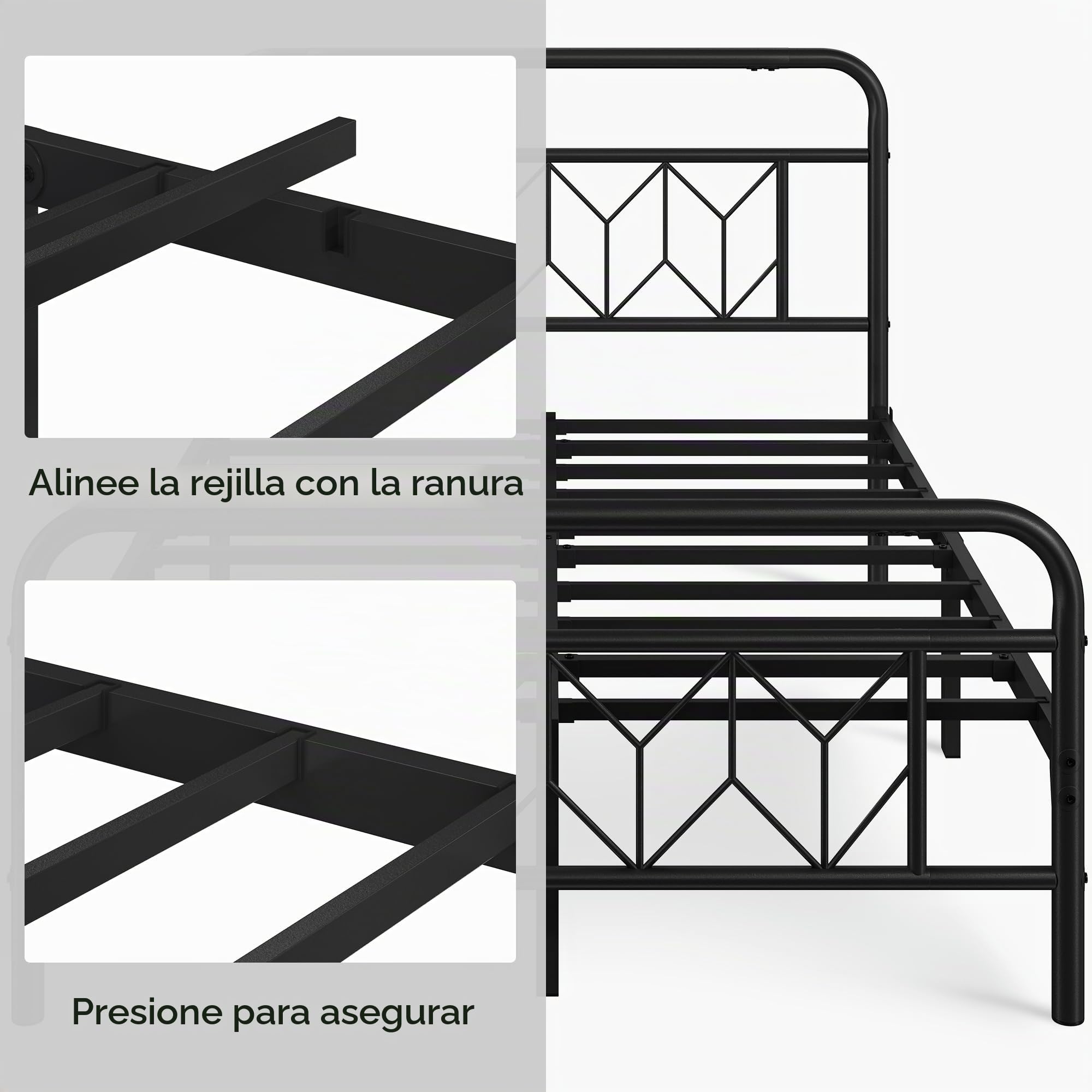 Yaheetech Marco de Cama Doble Matrimonial Adecuado para Colchón de 140x200 cm Estructura Metálica de Cama con Espacio Almacenamiento Estilo Moderno Industrial Negro
