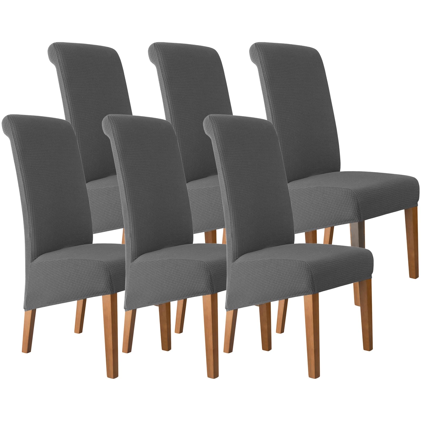 Thdsubb XL Chair Covers Stretch Dining Chair Slipcovers Tartan High Back Chair Covers Large Dining Room Chair Protector (Dark grey,6 Pieces)