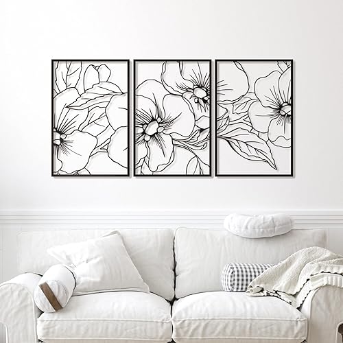 Miniatura 8 de Vivegate Arte de Pared de Metal Floral Minimalista Negro de Una Sola Línea - 18"X12" 3 Paquetes Letreros de Pared de Líneas Minimalistas Abstractas