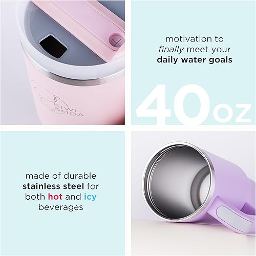 Miniatura 2 de Vaso de 40 onzas con asa y pajita, incluye pajita de kiwi (flores)