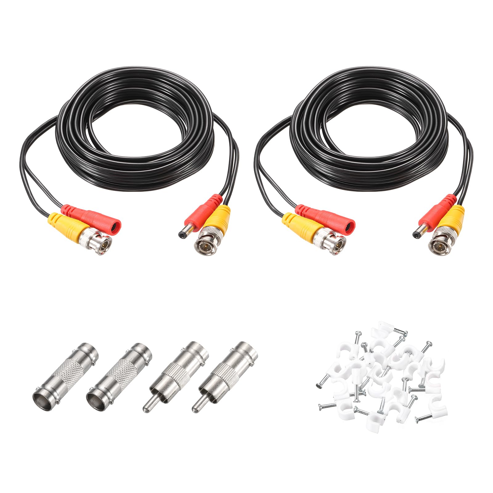 sourcing map BNC Video Power Cable,5m/16ft All-in-One Security Camera Wire Cord DC Extension Wire for CCTV Security DVR Camera System Installation Plug & Play Cord,2 Set Black