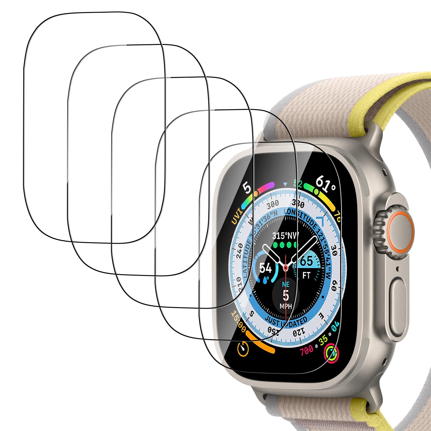 Smiling 5 Pack Screen Protector Compatible with Apple Watch Ultra 49mm, Tempered Glass Screen Protector and Easy Installation Tray for iWatch Ultra 49mm, Anti-Scratch HD Screen protector