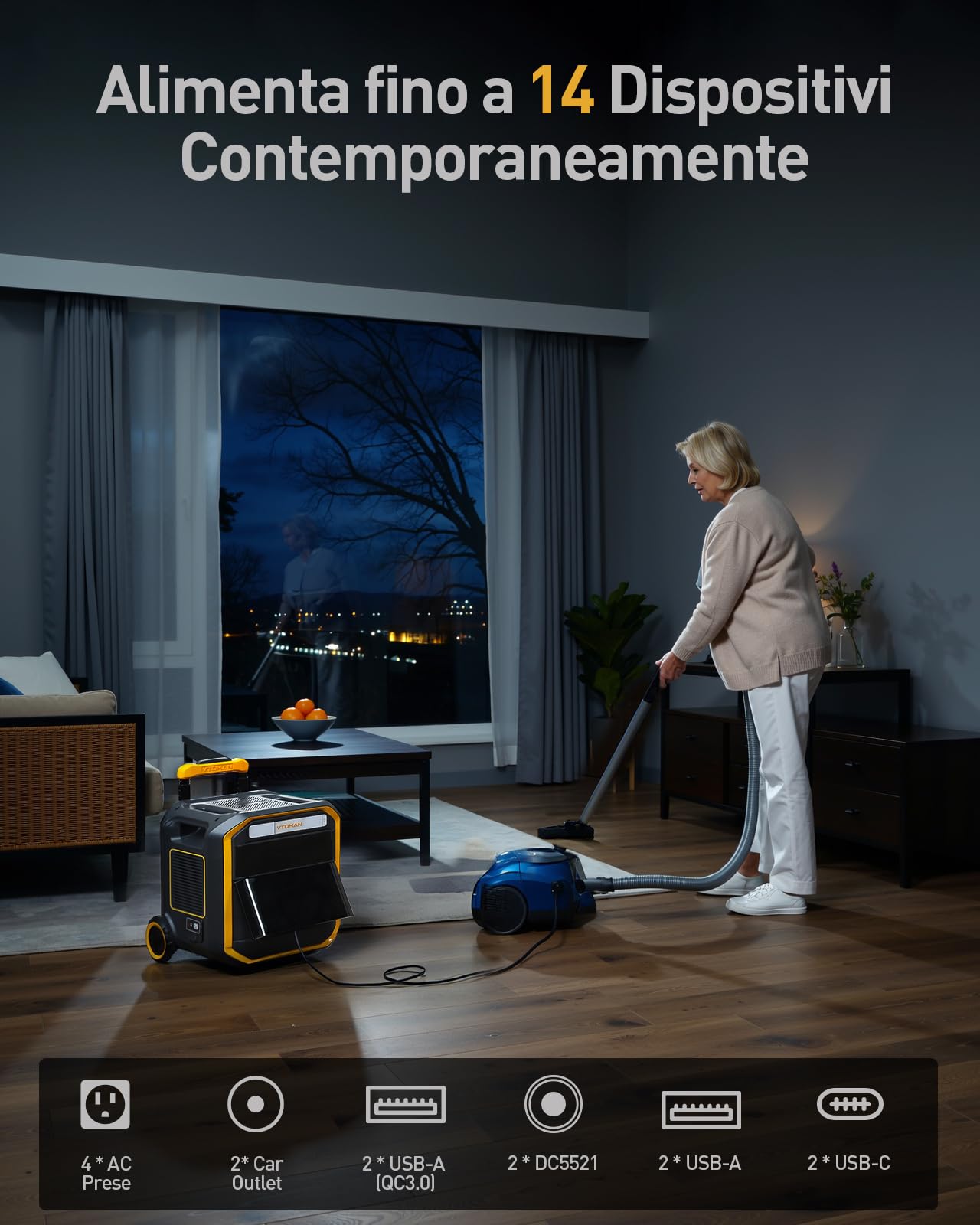 VTOMAN FlashSpeed Pro3600 3096Wh Centrale Elettrica Portatile (Picco 7200W) | Ricarica Rapida 0-100% in 2 ore, UPS<20ms, LCD, 14 Ingressi di Ricarica Versatili per Casa, Campeggio,Pesca
