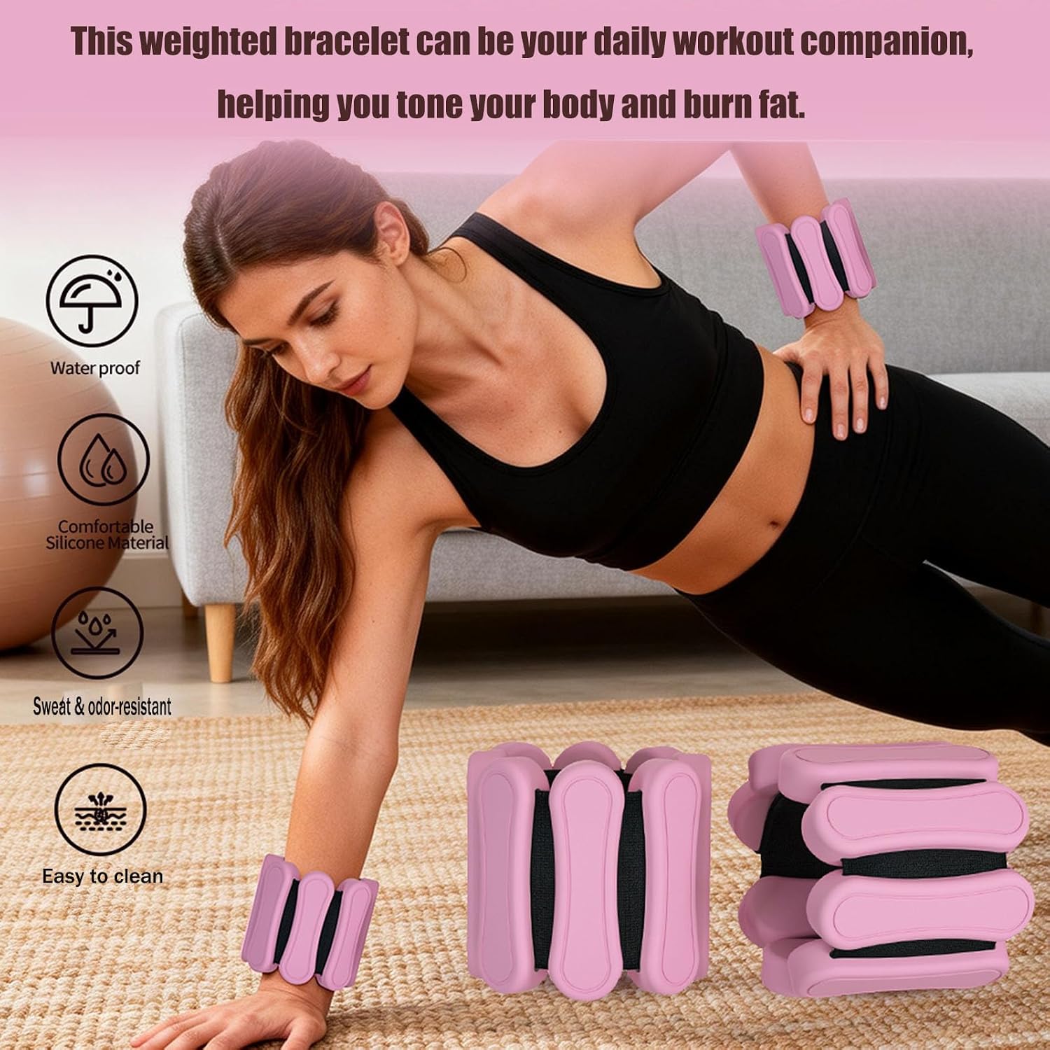 Silicone Wrist Ankle Weights for Women, Adjustable Wearable Arm & Leg Weight Bangles 1 lb Each (Set of 2), Comfortable Fitness Weights for Walking, Yoga, Pilates, Dance, Barre Workout