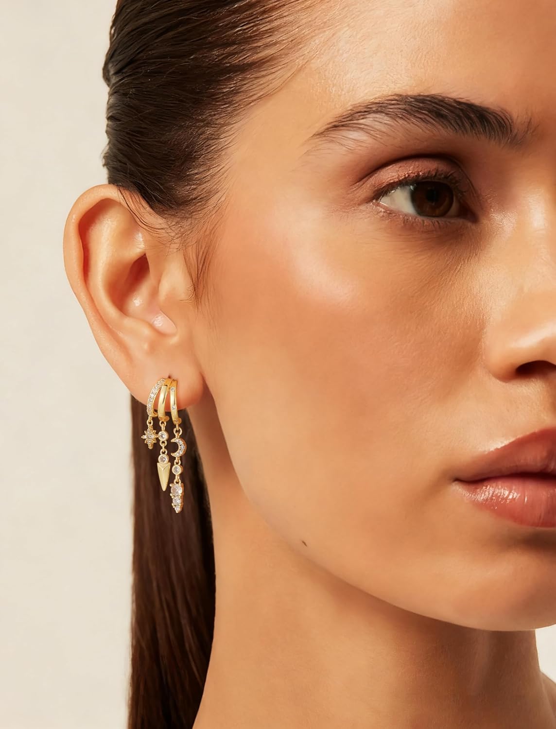 Freekiss 3 Hoop Illusion Huggie Earrings for Women, Hypoallergenic Dangle Drop Earrings Minimalist Stud Earrings with Cubic Zirconia, Gold Silver Choice - Image 3