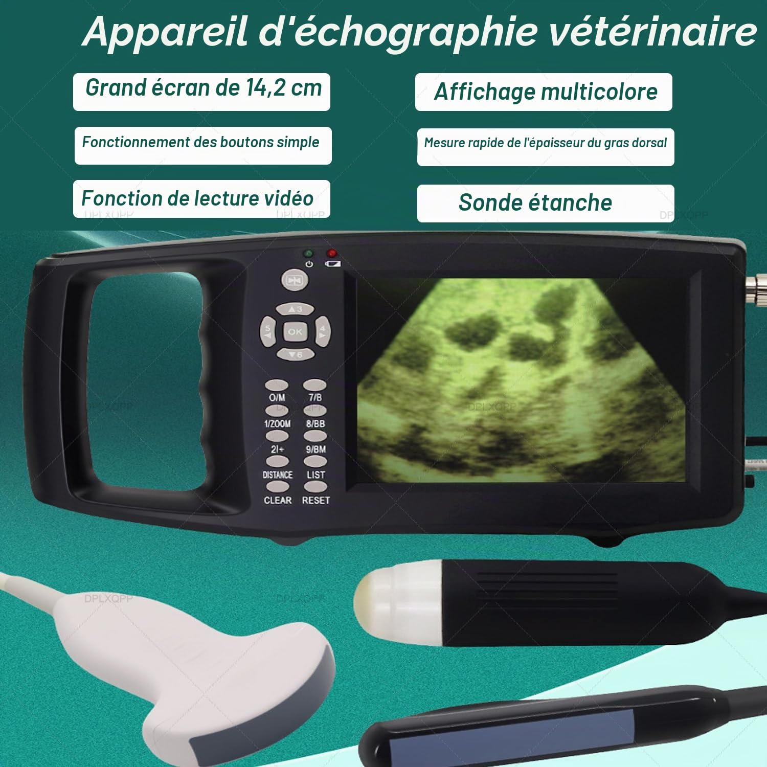 échographe Vétérinaire Portable,Appareil échographie avec Sondes (M1, M2, M3) pour Diagnostic De Gestation des Porcs,Bovins,Ovins,Chevaux,Chiens & Chats,écran LED 5.6" M3