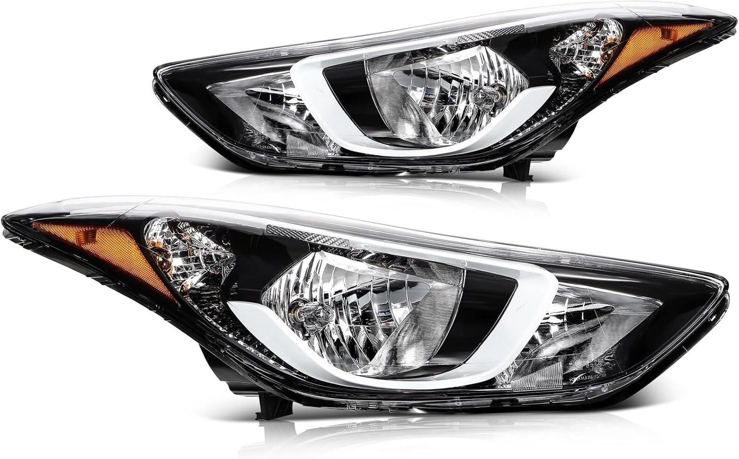 Headlight Assembly Compatible with 2014-2016 for Hyundai for Elantra Driver and Passenger Side Headlamp Bulbs Are Included 92101-3Y500 921013Y500 HY2502187