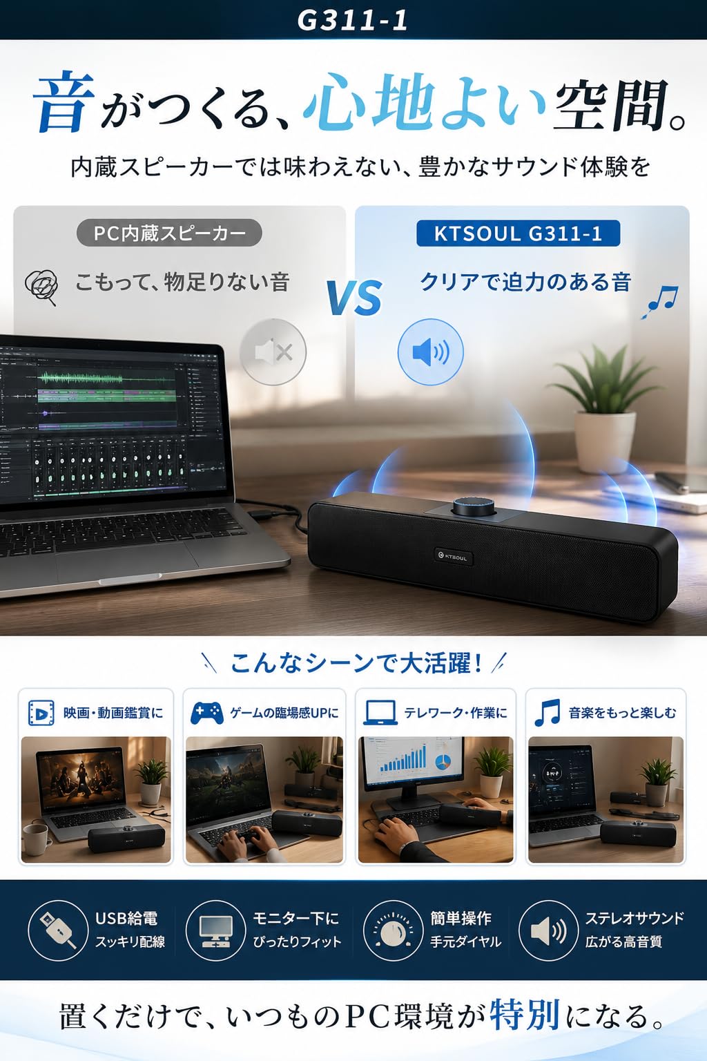 Amazon.co.jp: KTSOUL 「G-311-1型」 PCスピーカー ステレオサウンド