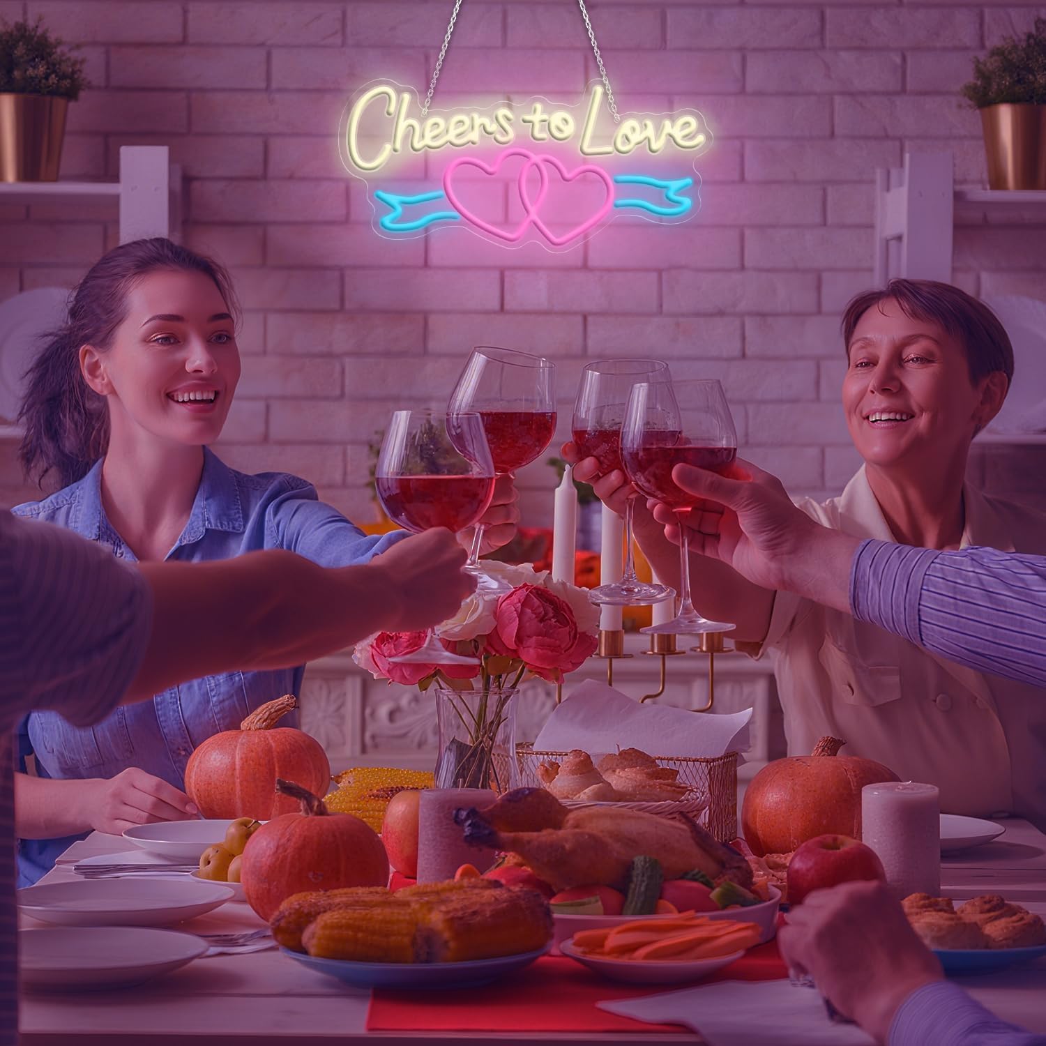 Cheers to Love Valentine Neon Sign, USB Powered Neon Signs with Dimmer and Sticky Hook, Hanging LED Light Sign Decorations, Home Decor for Bedroom Wedding Party Wall 16.54 * 7.87 inch