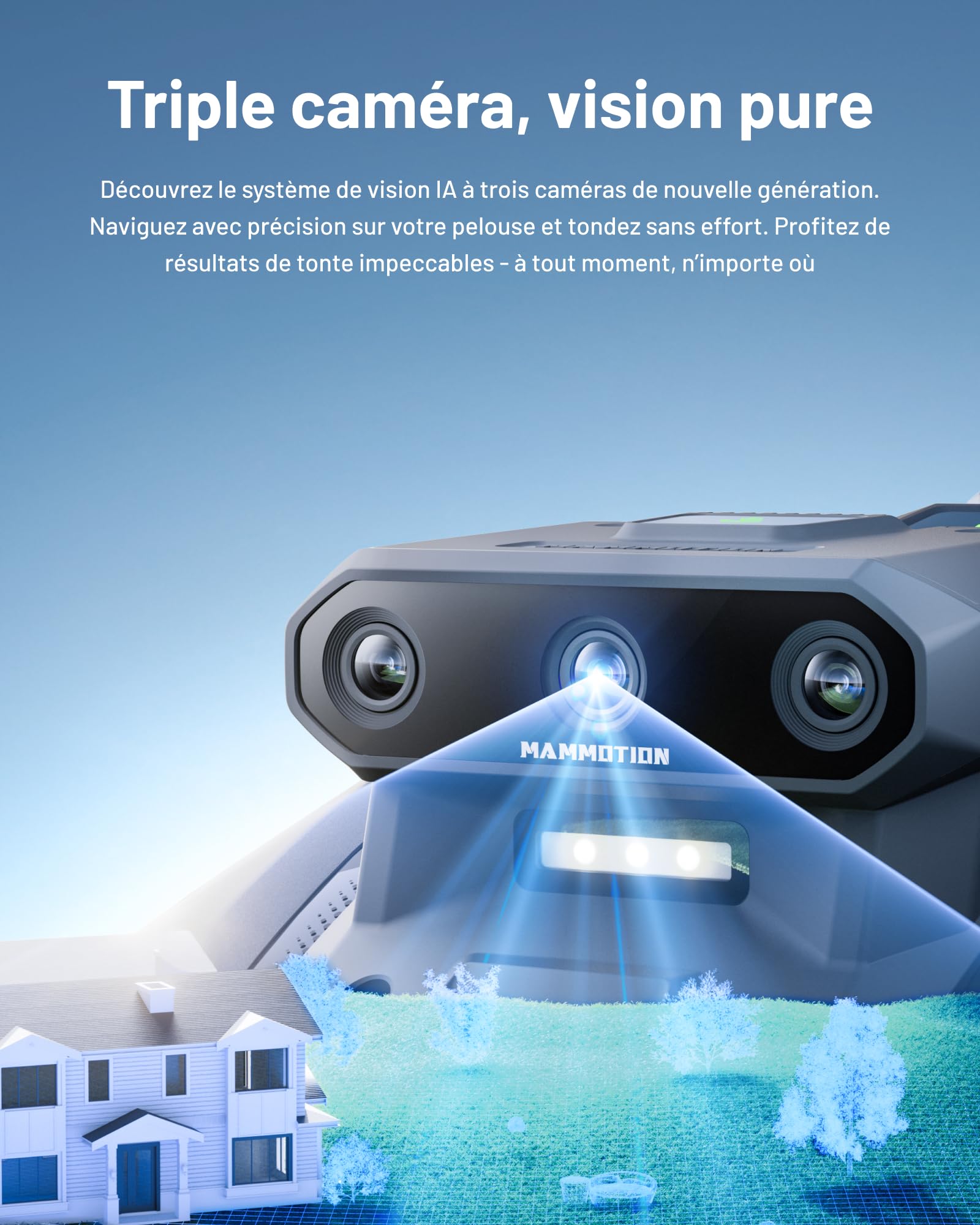 Mammotion YUKA Mini Vision, Robot Tondeuse Intelligent sans RTK avec Navigation AI Vision à Triple Caméra, Jusqu’à 700 m², Cartographie Automatique, Zéro Câble Périphérique, Pentes à 45%
