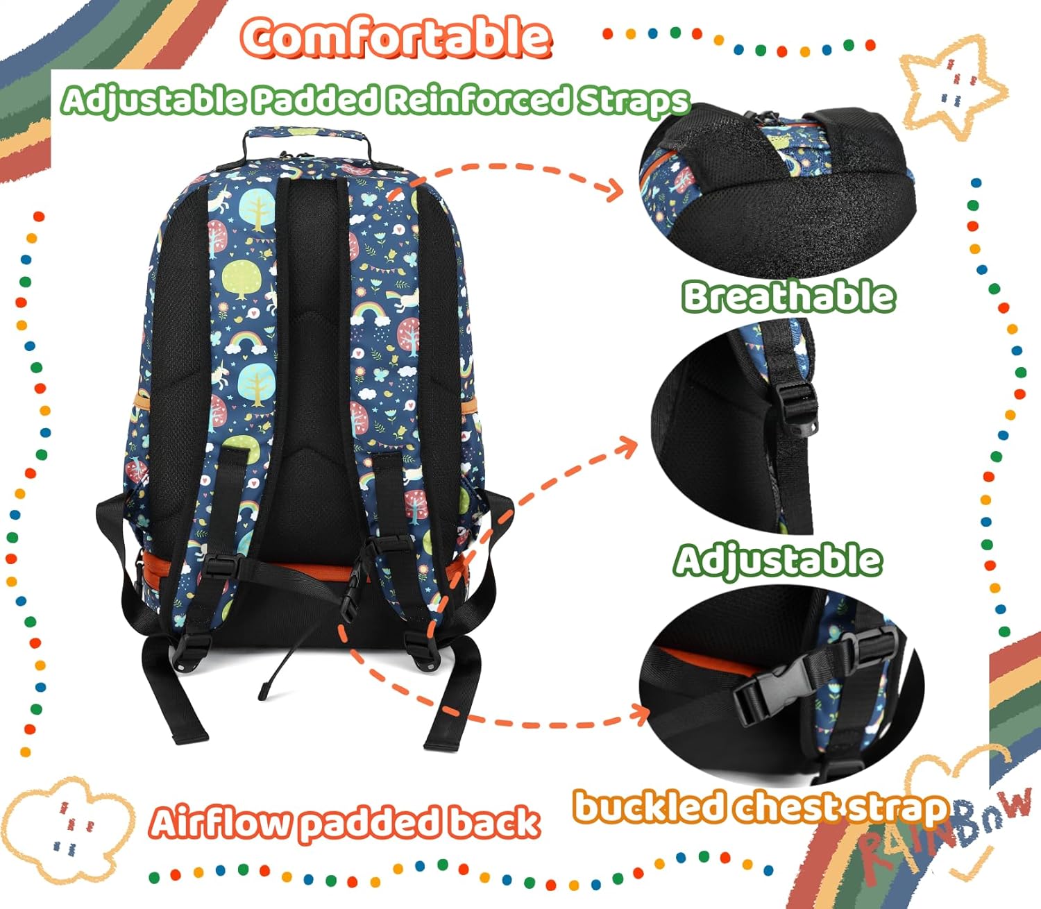 Leaper Cute Unicorn Laptop Backpack Water-resistant Double Deck Insulated Lunch Bag Satchel Dark Blue - Image 4