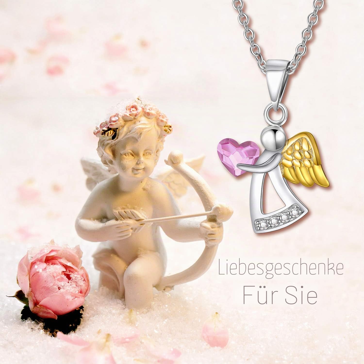 Schutzengel Kette Sterling Silber 925 Engel Anhänger Halskette mit Kristallen, Taufe Kommunion Geburtstagsgeschenke für Mädchen Kinder