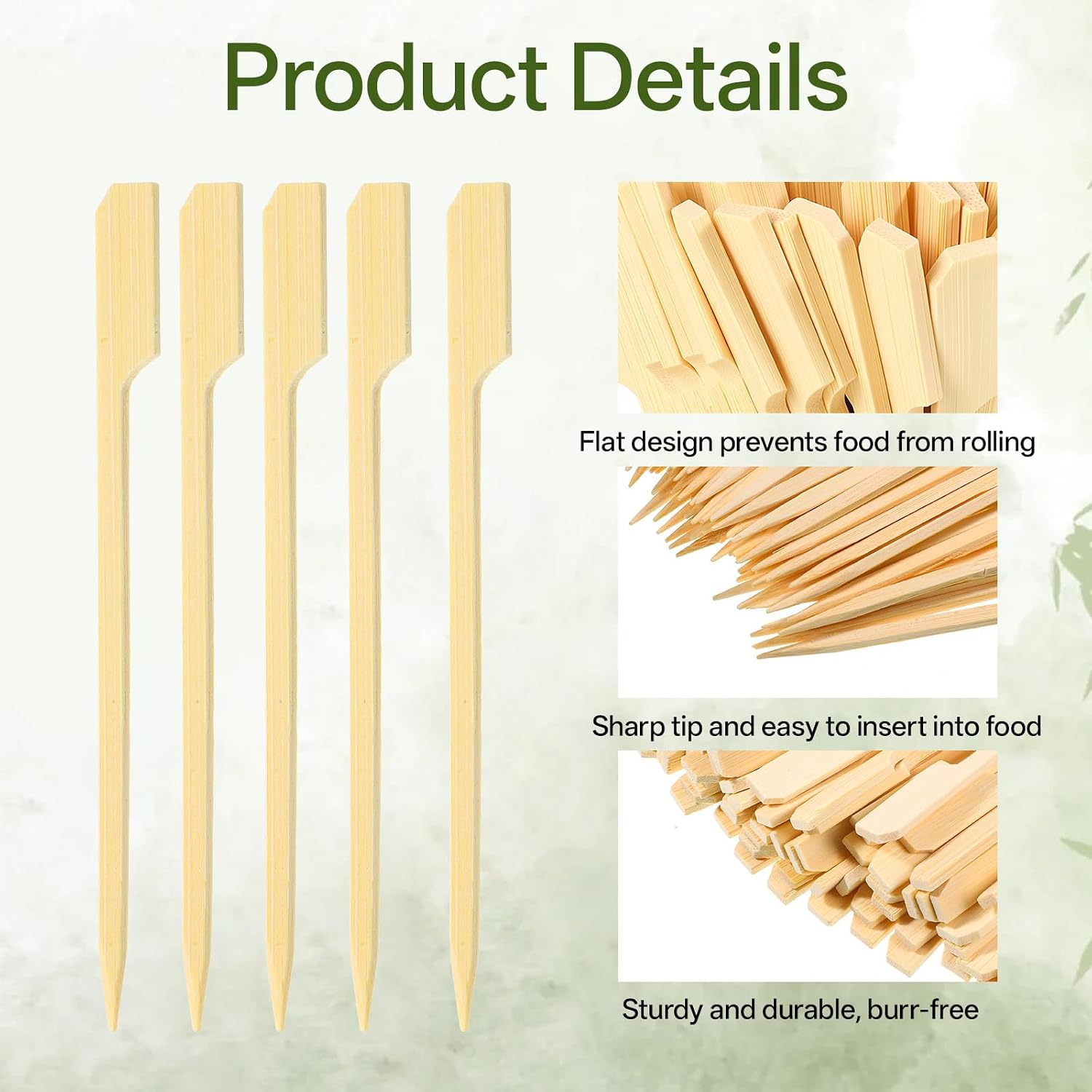 1500Pcs 4.7 Inch Bamboo Skewers for Appetizers, Flat Natural Wooden Cocktail Skewers Sticks, Fancy Food Paddle Toothpicks for Party Drinks Fruit Kababs BBQ Charcuterie Snacks Sandwich