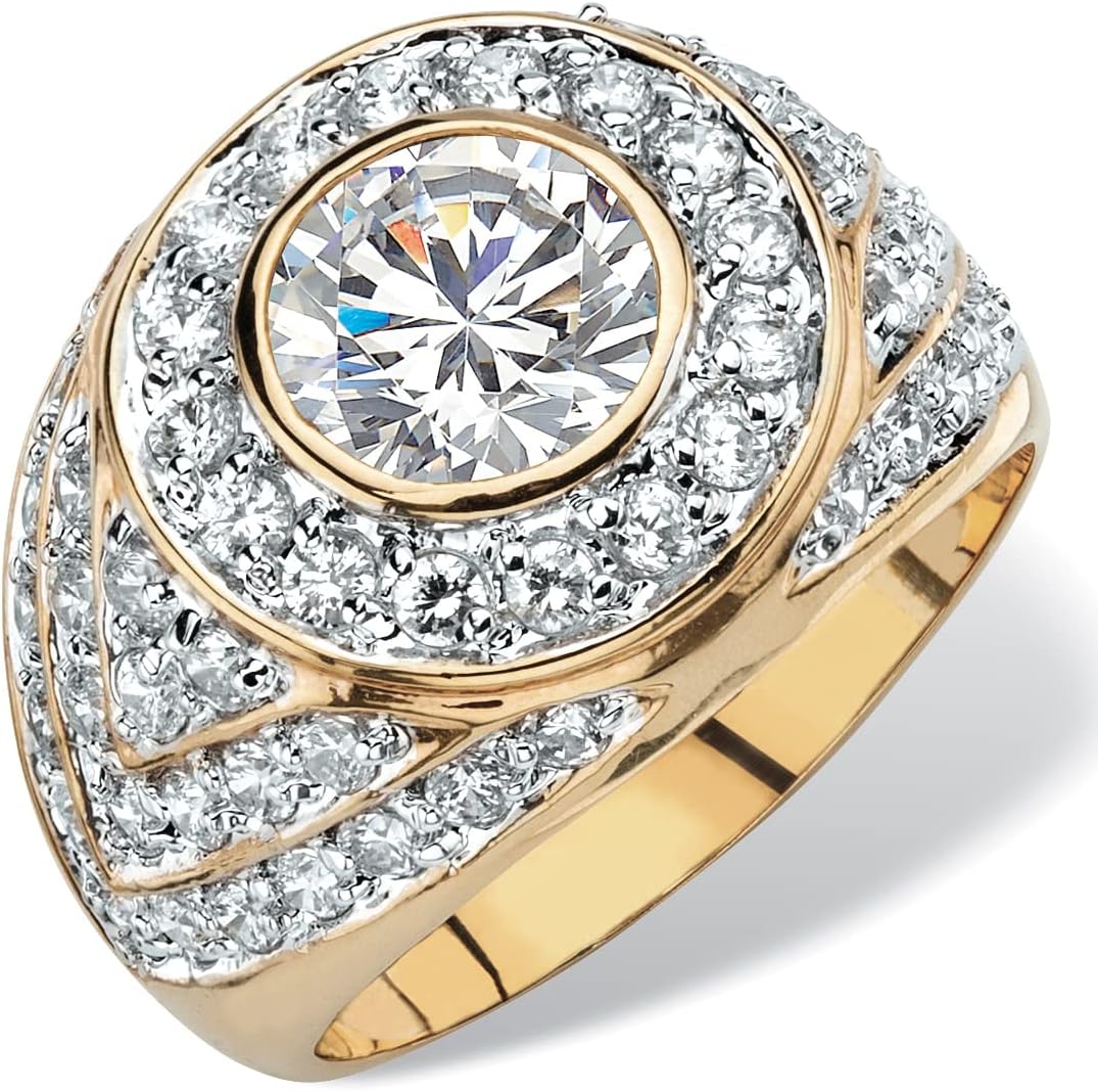 Palm Beach Jewelry Men's 14K Yellow Gold Plated Round Cubic Zirconia Geometric Cluster Ring
