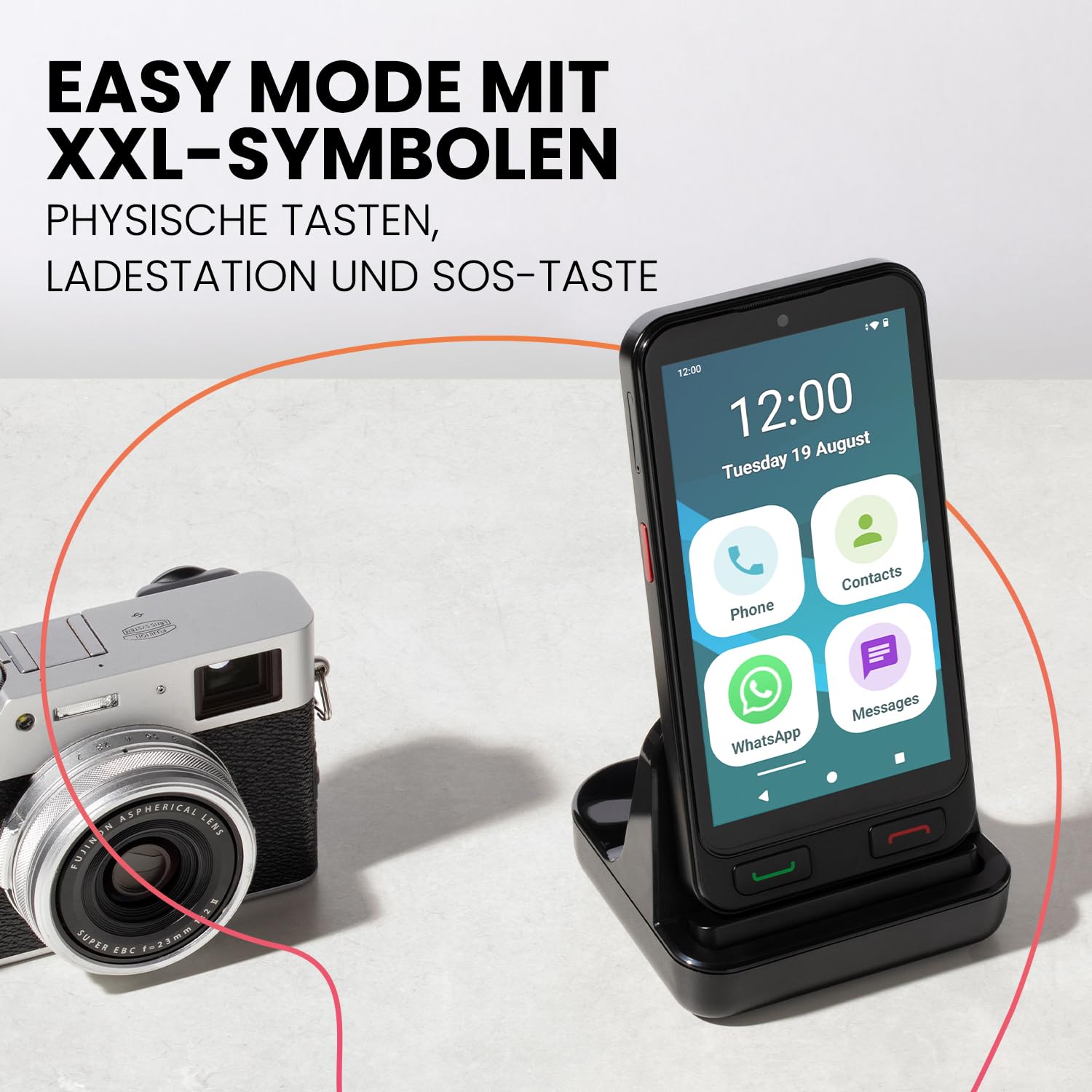 SPC Zeus 2 + Handyhülle | Smartphone für Senioren Kompatible mit App Fernverwaltung und -ortung | Easy-Mode, physische Tasten, XXL-Symbole | 5" Display, Dual-Kamera, 64GB | Ladestation, SOS-Taste