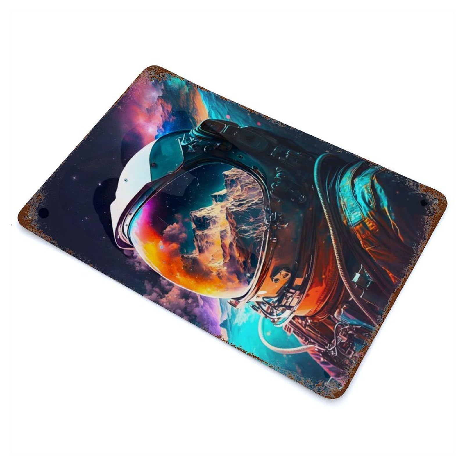 Garage Style Astronaut Portrait 06 Vintage Rust Metal Sign 11.8"x7.9", Vintage Wall Decor for Bar And Workshop