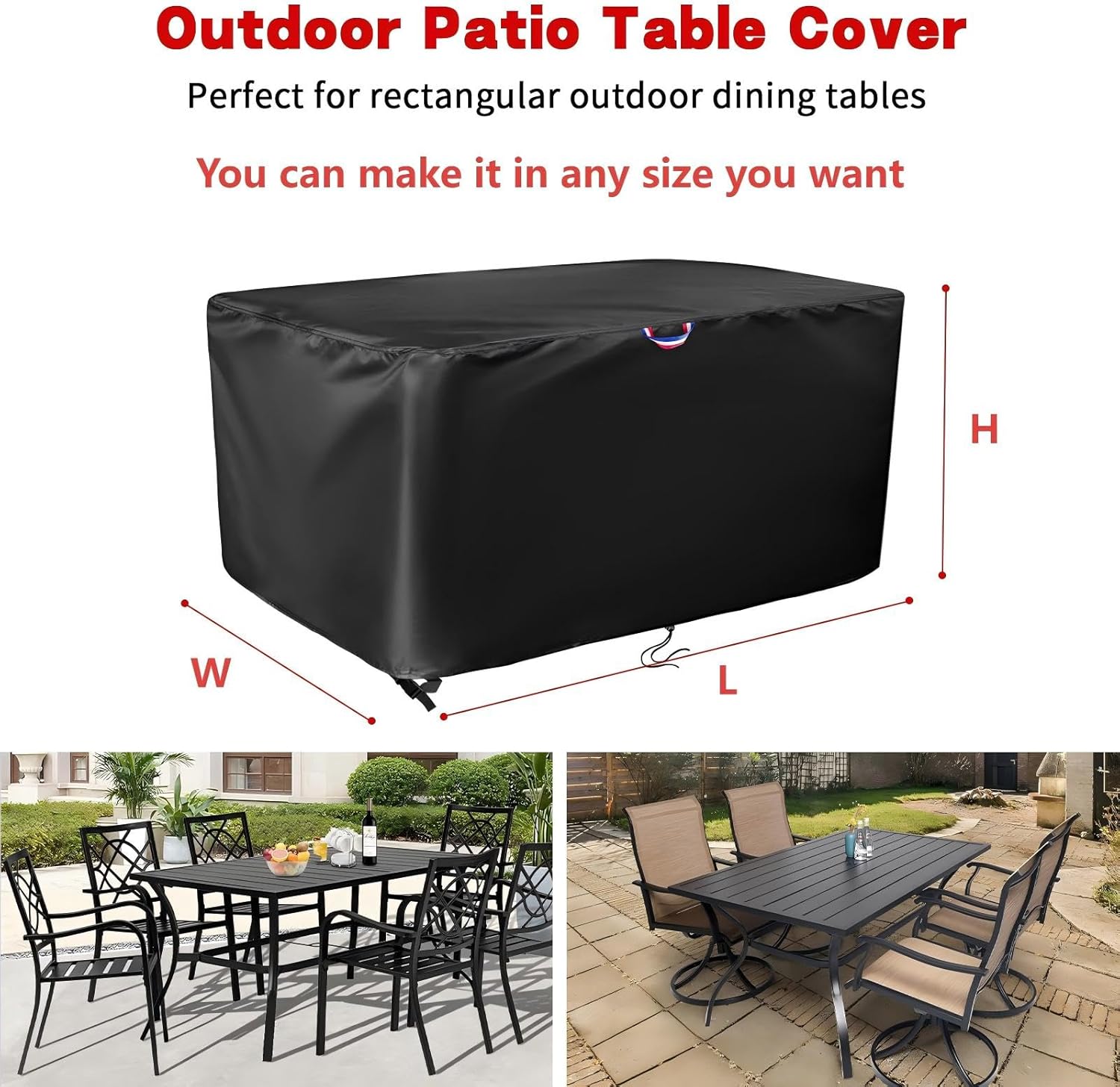 Patio Table Cover, Waterproof Table Cover for Outdoor Furniture, Heavy Duty Protective Covers Fit Square, Rectangle & Round Tabletop - Customizable Size