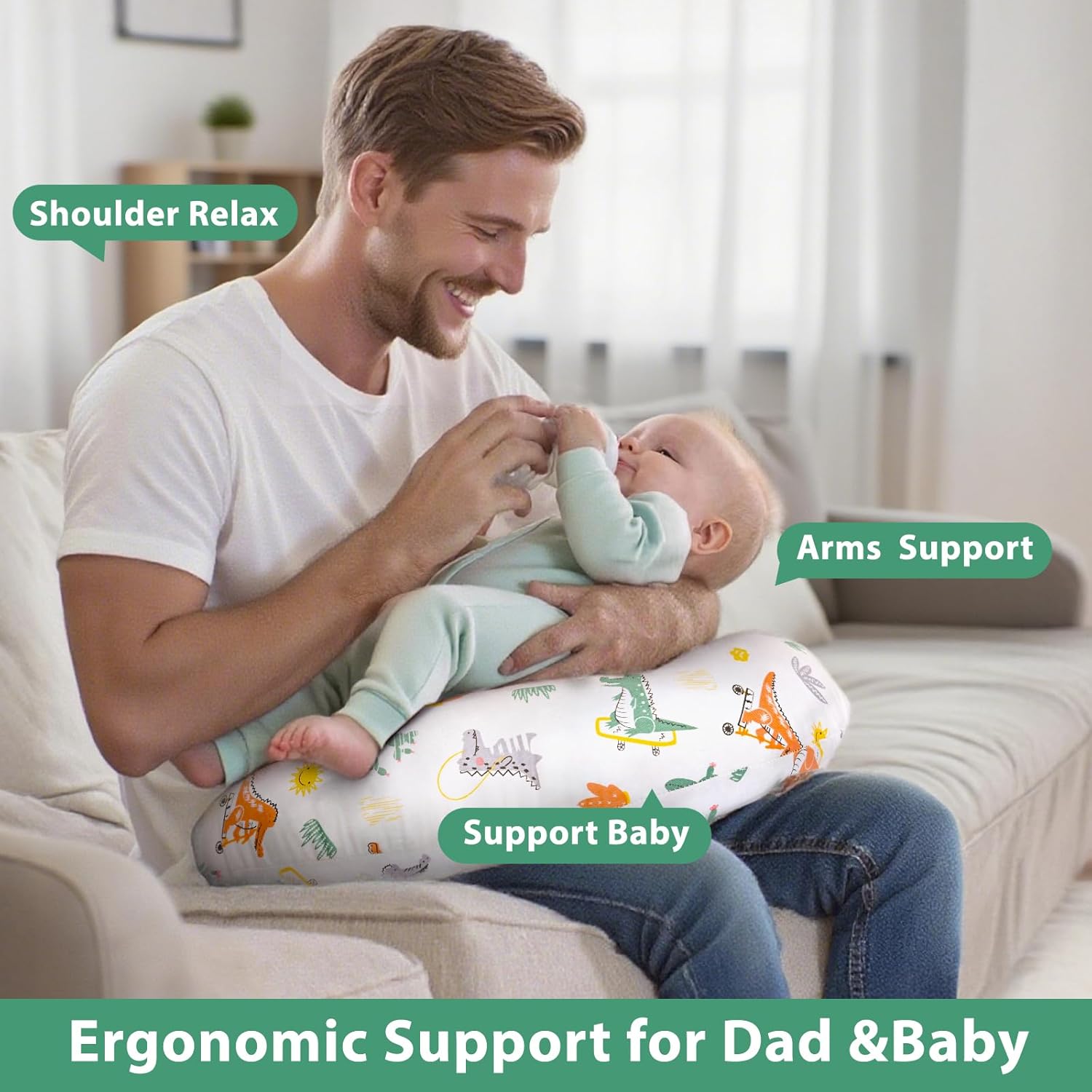 Nursing Pillow, Breast Feeding Pillows for Women, Removable Cotton Cover with Breathable Firm Fill, Baby Feeding Pillow for 0-12 Months, Breastfeeding Pillows, Machine Washable - Image 5