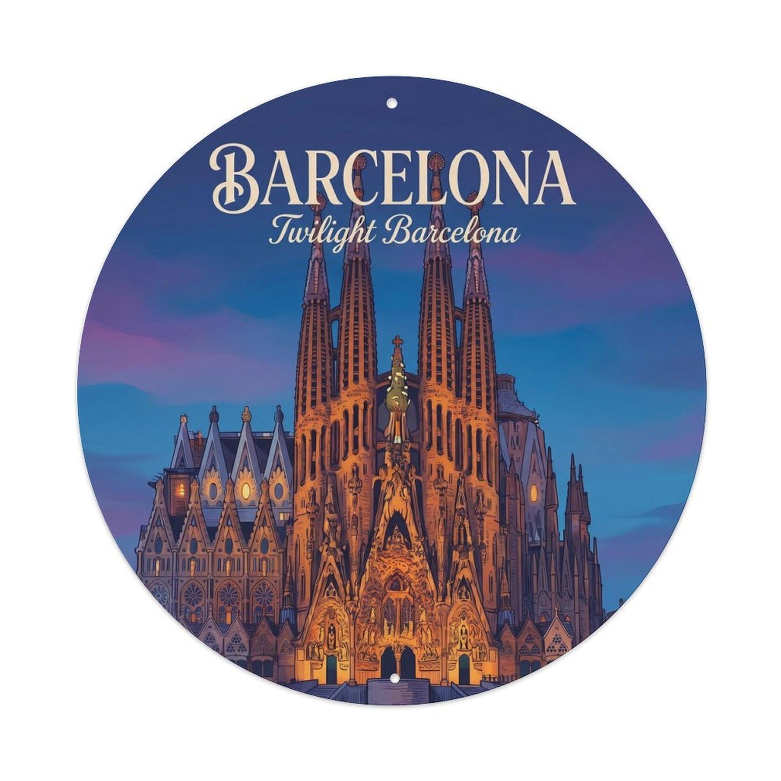 Vintage Travel Sagrada Familia Blue Hour Barcelona Metal Tin Sign Plaque