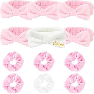 CIEHER 12 Pcs Bachelorette Party Favors - 6 Spa Headbands + 6 Velvet Hair Scrunchies Ties Set, Bachelorette Party Spa Headband for Bride Bridesmaid, Bachelorette Gifts for Bride