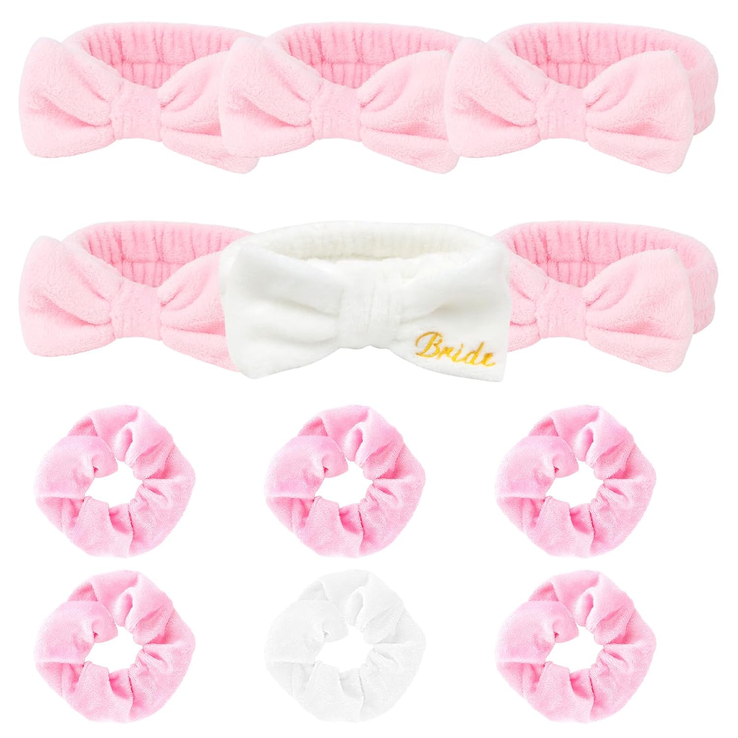 CIEHER 12 Pcs Bachelorette Party Favors - 6 Spa Headbands + 6 Velvet Hair Scrunchies Ties Set, Bachelorette Party Spa Headband for Bride Bridesmaid, Bachelorette Gifts for Bride
