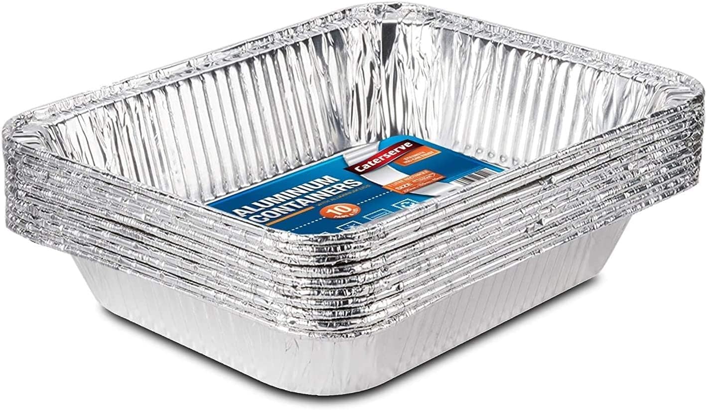 Large Disposable Aluminium Foil Trays Containers & Foil Lids for Baking Roasting Broiling Cooking Food Storage & More Pan 32 x 26 cm (10 Pans)