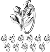 URWOOW Silver Leaf Napkin Rings Set of 12 - Elegant Boho Table Decor for Weddings, Parties, Thanksgiving, Halloween