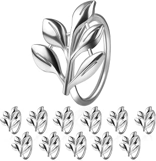 URWOOW Silver Leaf Napkin Rings Set of 12 - Elegant Boho Table Decor for Weddings, Parties, Thanksgiving, Halloween