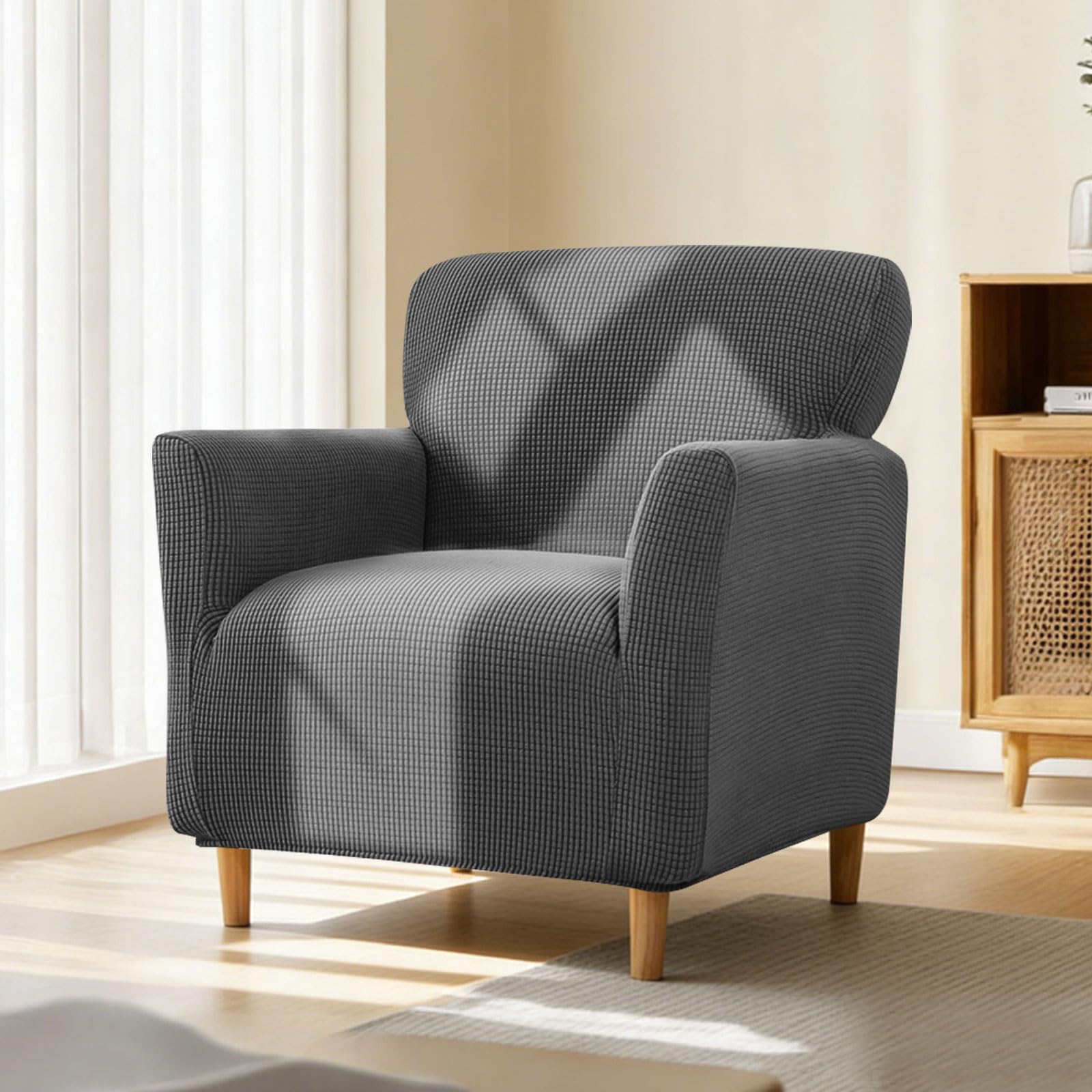 Funda elástica para sillón con reposabrazos, funda elástica de jacquard para sillón, funda suave para sillones y sillas tapizadas, ajuste universal, para proteger contra manchas, pelos y desgaste