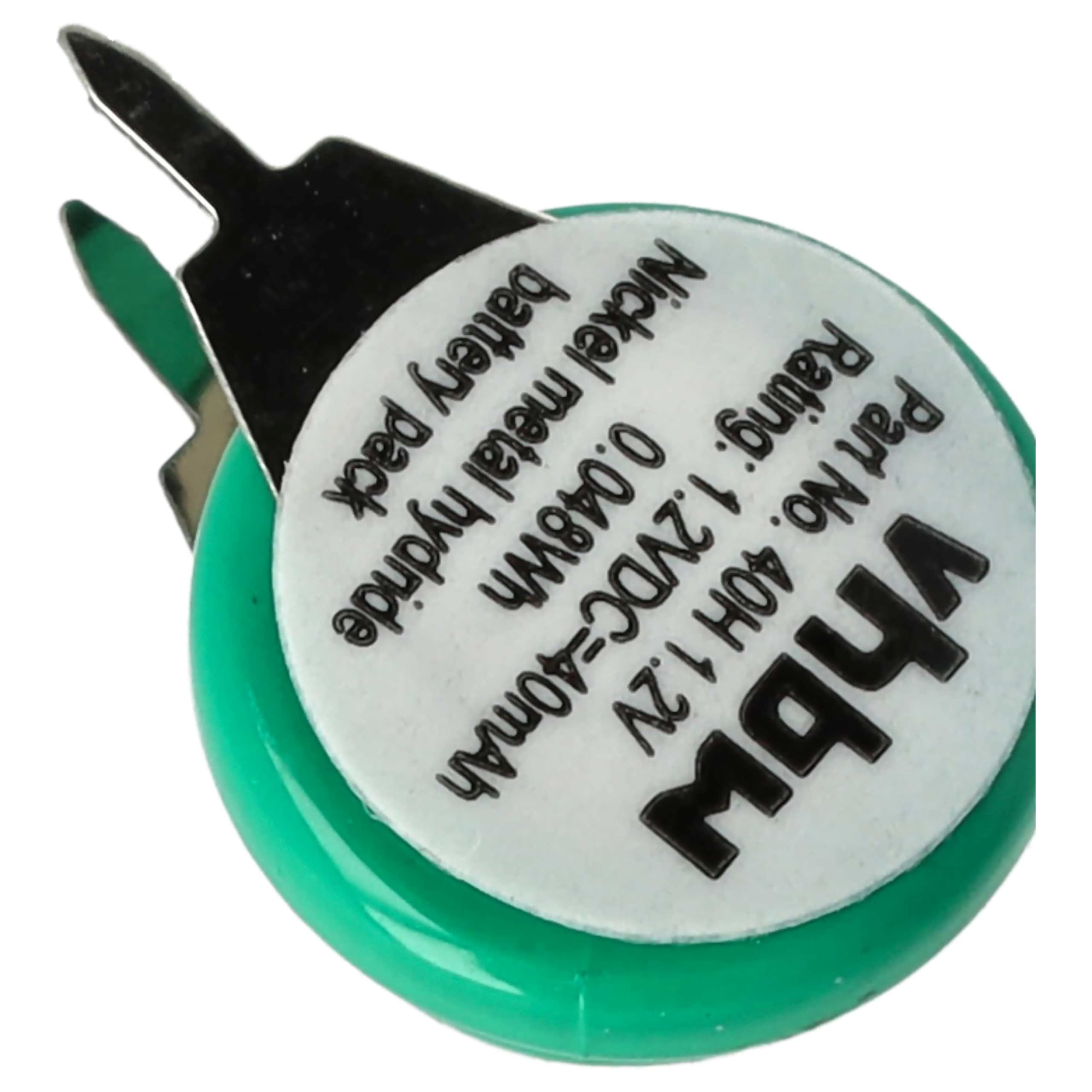 vhbw 100x NiMH Batería de botón de Repuesto Tipo 1/V40H 2 Pines 40 mAh 1,2 V Compatible para lámparas solares, etc.