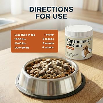 Eggshell Powder for Dogs Natural Calcium Powder for Pets Egg Shell Food Topper for Strong Bones, Teeth & Joint Support Pure Eggshell Calcium Carbonate Supplement