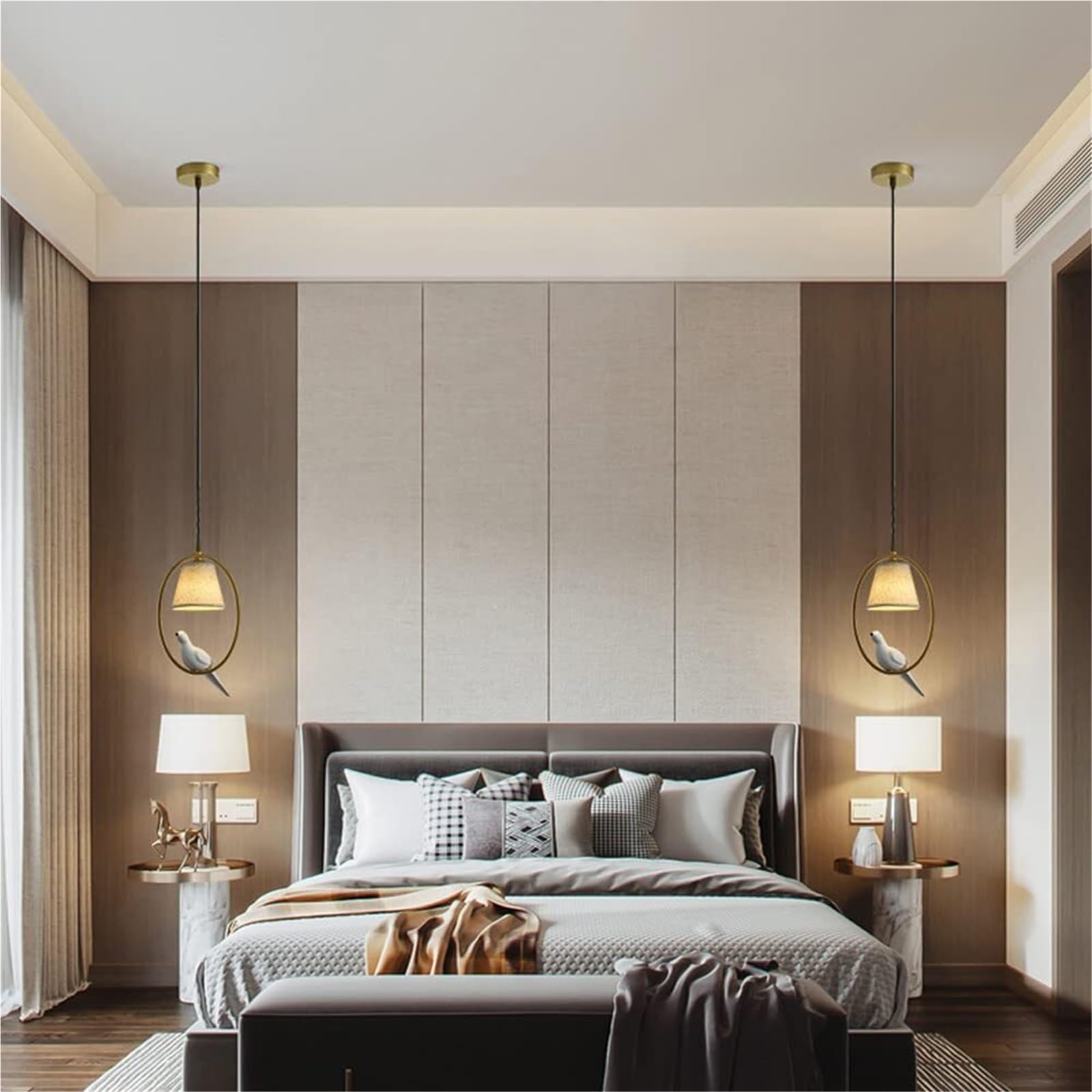 Lampada a Sospensione Moderna in Resina a Forma di Uccello, con Paralume in Tessuto, lampadario Ovale in Metallo, lampadario per Sala da Pranzo, Camera da Letto, lampade sospese (o