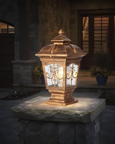 Miniatura 2 de Paquete de 2 luces de poste para exteriores, lámpara de poste de bronce, luces de calle antiguas para patio, jardín, césped de cerca, camino,