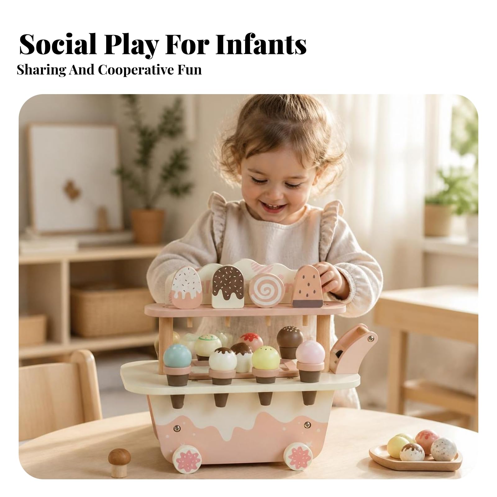 Carretto dei Dessert Giocattolo | Decorativo, Banco Gelati Finto, Interattivo, Carrello con Ruote, per Asilo, Bambini