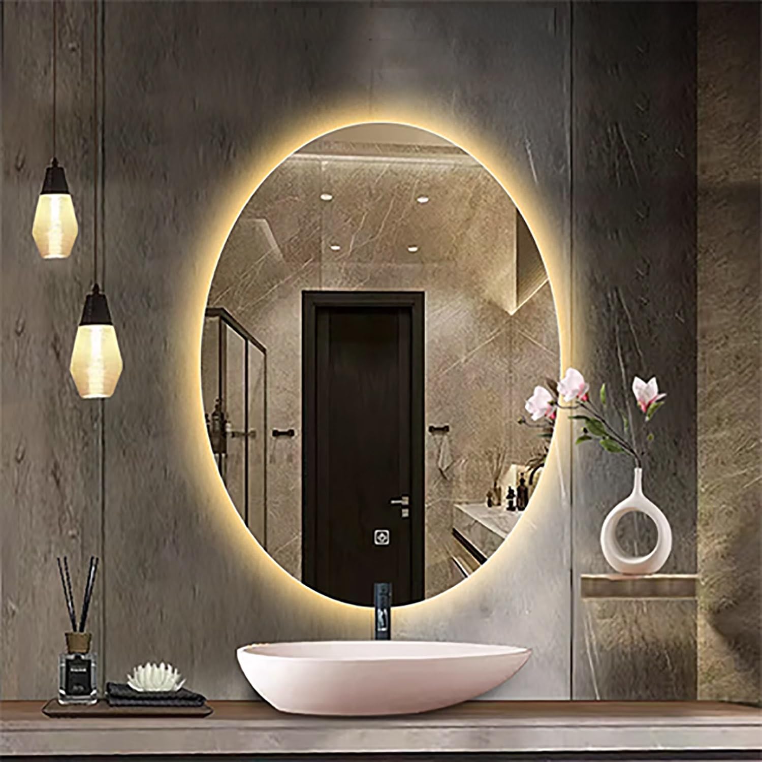 Miroir de courtoisie ovale à intensité variable pour corriger les ombres du maquillage mal éclairé