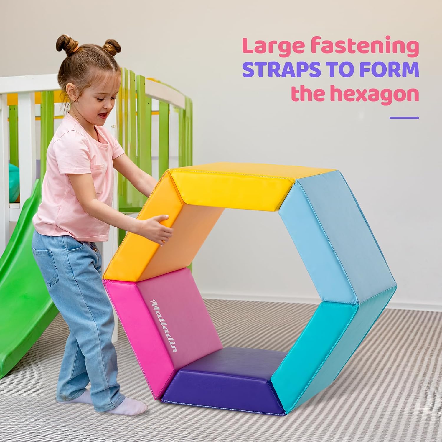 Matladin Gymnastics Gym Tumbling Mat for Kids Children, Hexagon Gymnastics Folding Exercise Mat for Stretching Yoga Cheerleading Martial Arts