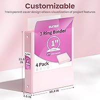 Vista 7 de SUNEE Carpeta de 3 anillos de 1 pulgada, paquete de 4 carpetas Clear View de 1 pulgada, tres anillos sin PVC (se ajusta a 8.5 x 11 pulgadas)