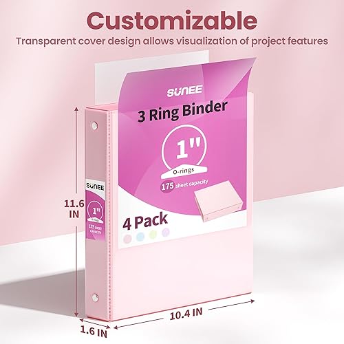 Miniatura 7 de SUNEE 3 Ring Binder 1 Inch 4 Pack, Clear High Quality View Binder Three Ring PVC-Free (Fit 8.5x11 Inches) for School Binder or Office Binder
