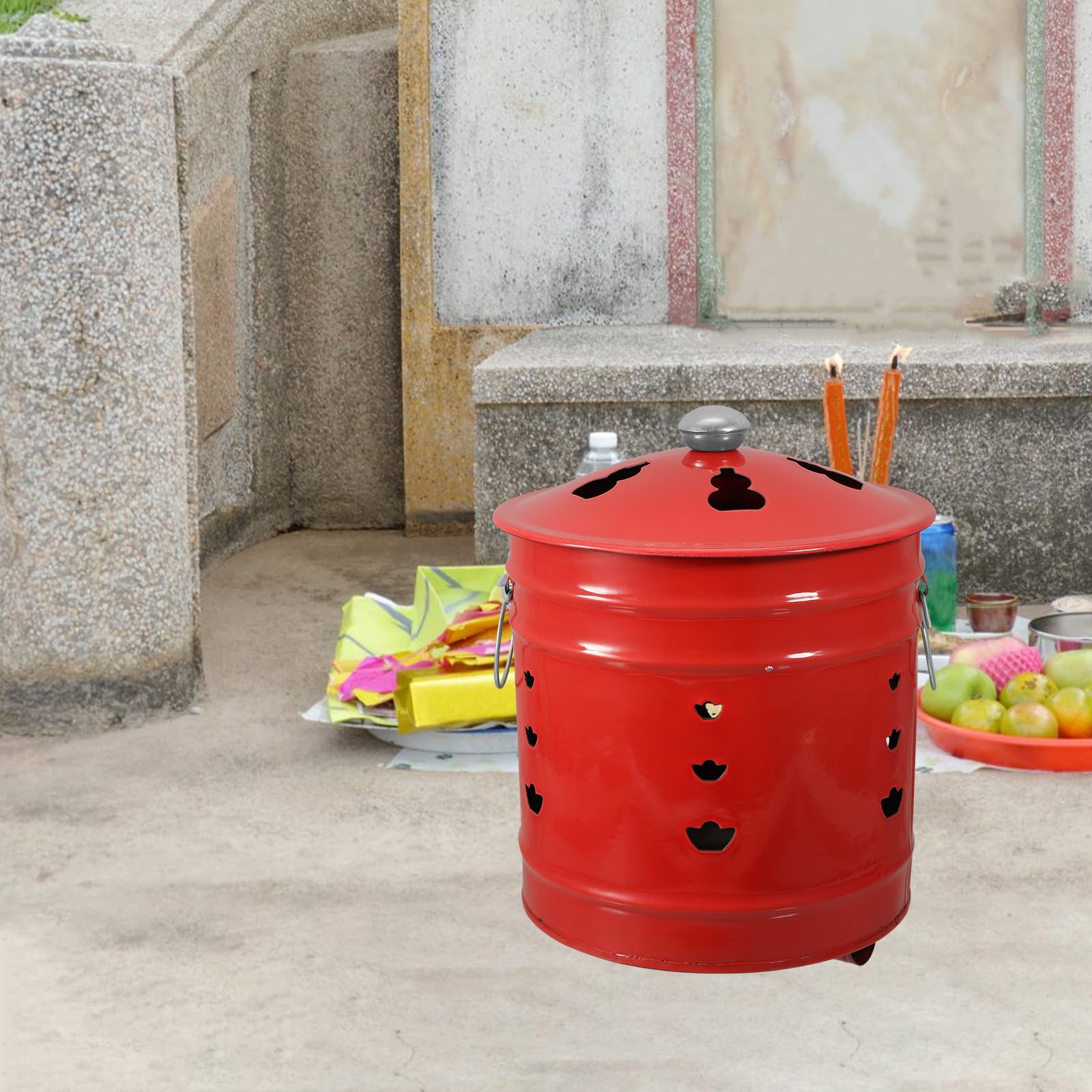 Bucce Inceneritore in Smalto Rosso per Carta, Uso Esterno | Stile Creativo, Lavorazione Curata, Struttura Robusta, Adatto a Rifiuti e Offerte Stile Casuale