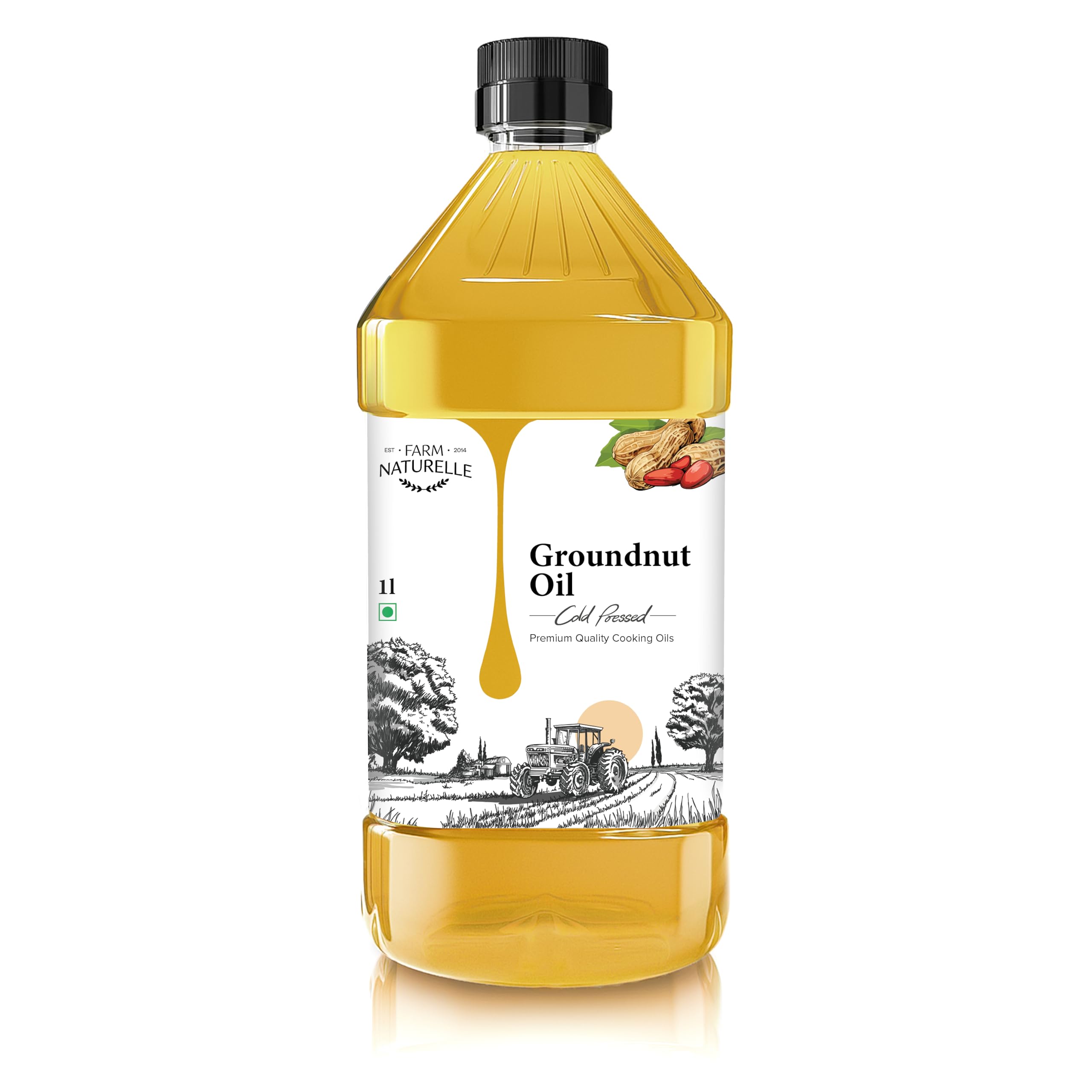 Farm Naturelle 100% Pure & Unrefined Cold Pressed Groundnut (Peanut) Oil - 1L | Kolhu/Kacchi Ghani/Chekku | Natural Daily Cooking Oil | Chemical-Free | Rich Aroma & Flavour