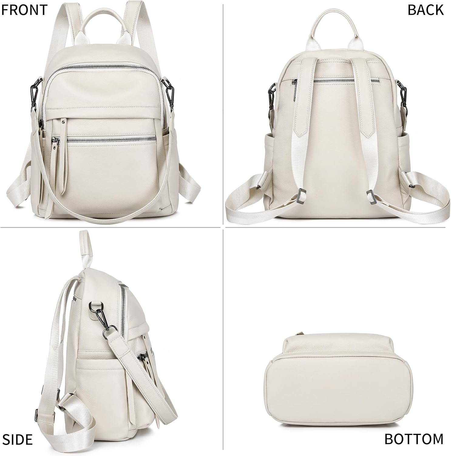 Genuine Leather Backpack Purse For Women Ivory Real Soft Leather Convertible Ladies Daypack Shoulder Bag - Image 3