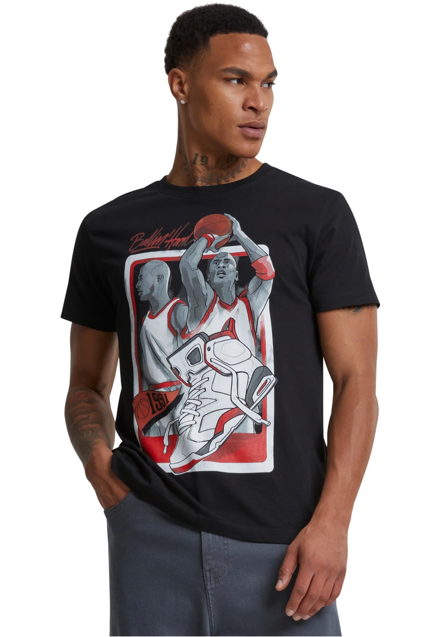 Mister Tee Men's Ballin Hard 1991 Tee, Black, XL
