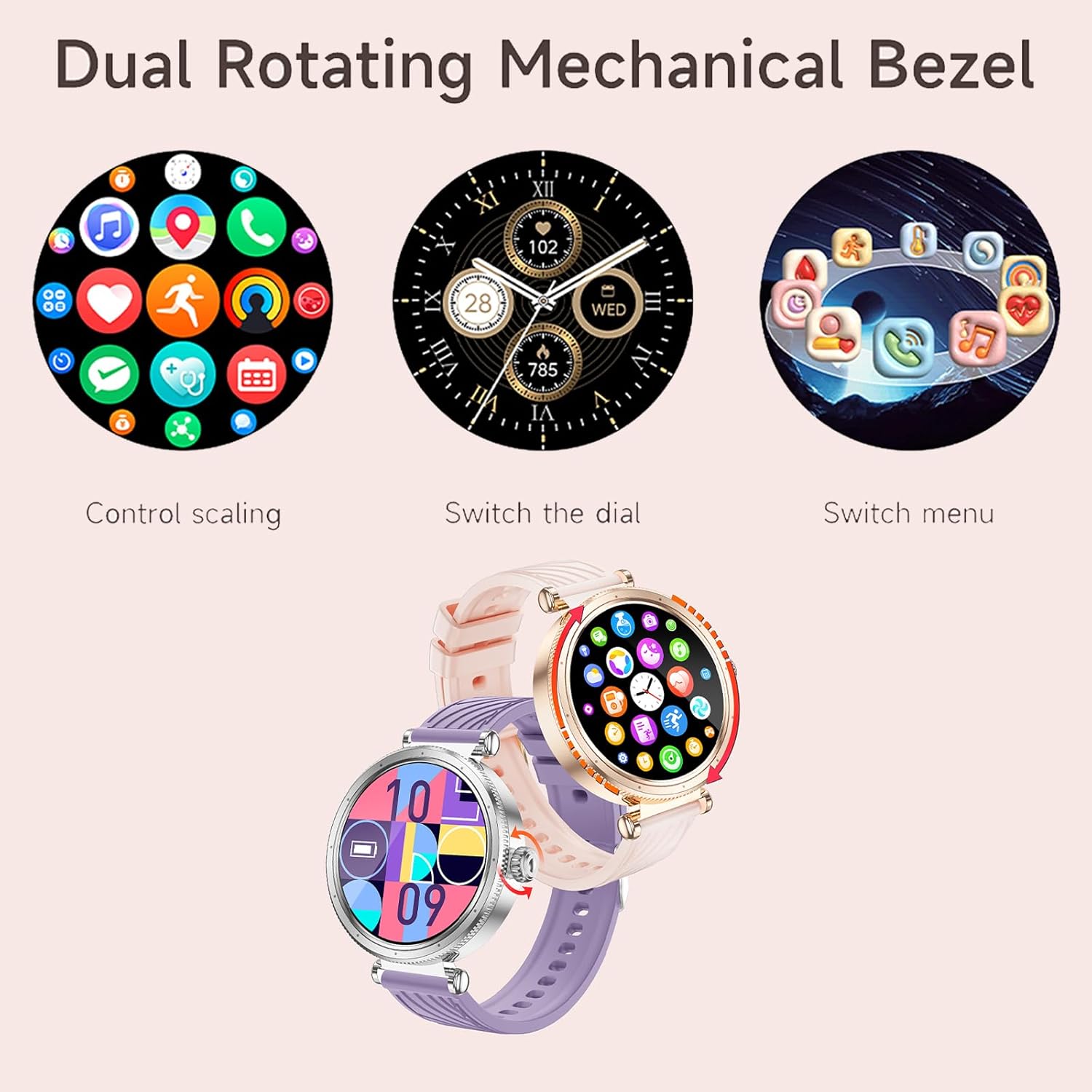 Yihou Smart Watches for Women Fitness Tracker Fitness Watch with Heart Rate Monitor Pedometer Calorie Sleep Monitor Bluetooth Call Rotating Bezel for Android iOS White