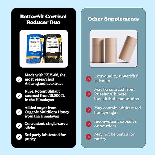 Miniatura 6 de Better Alt Ashwagandha & Shilajit Honey Sticks 2 Pack  Miel multiflora orgánica Shilajit del Himalaya pura y azafrán  60 palitos  Suplemento