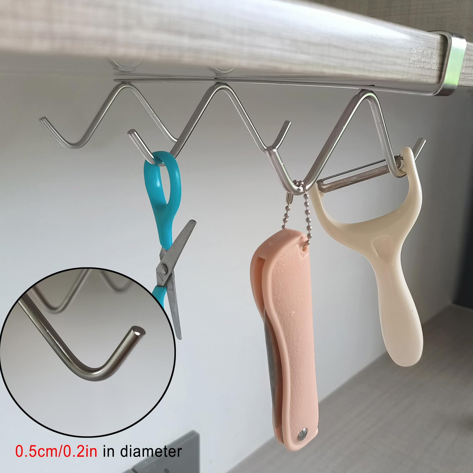 Soporte para tazas de café y utensilios de cocina, 6 ganchos, color plateado