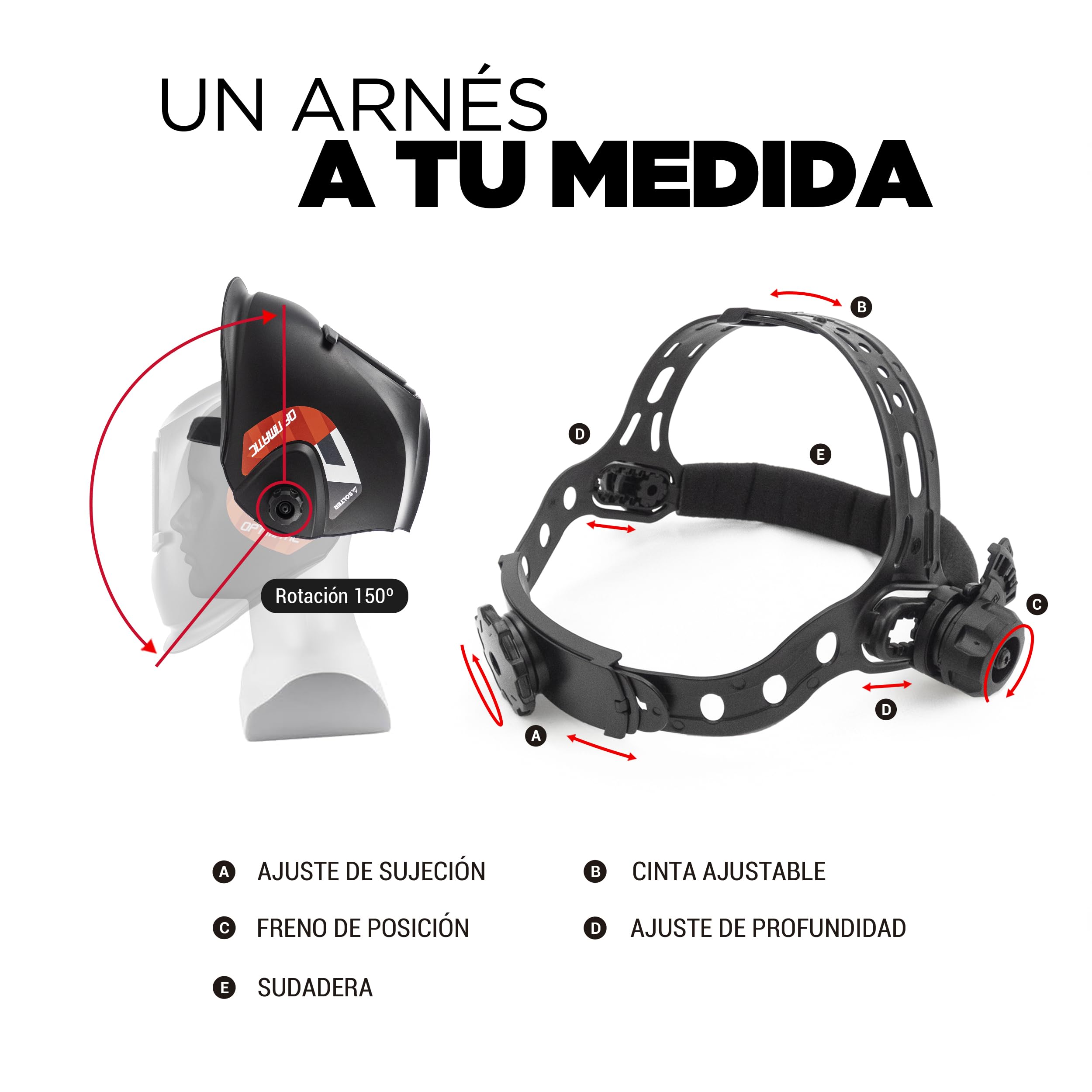 Pantalla de Soldadura Electrónica OPTIMATIC 150 FLIP-UP, Careta Ajustable con Oscurecimiento DIN 9-13, Sistema Abatible para Soldar y Amolado, Máscara Profesional, Filtro 1/1/1/2, MMA, TIG, MIG.