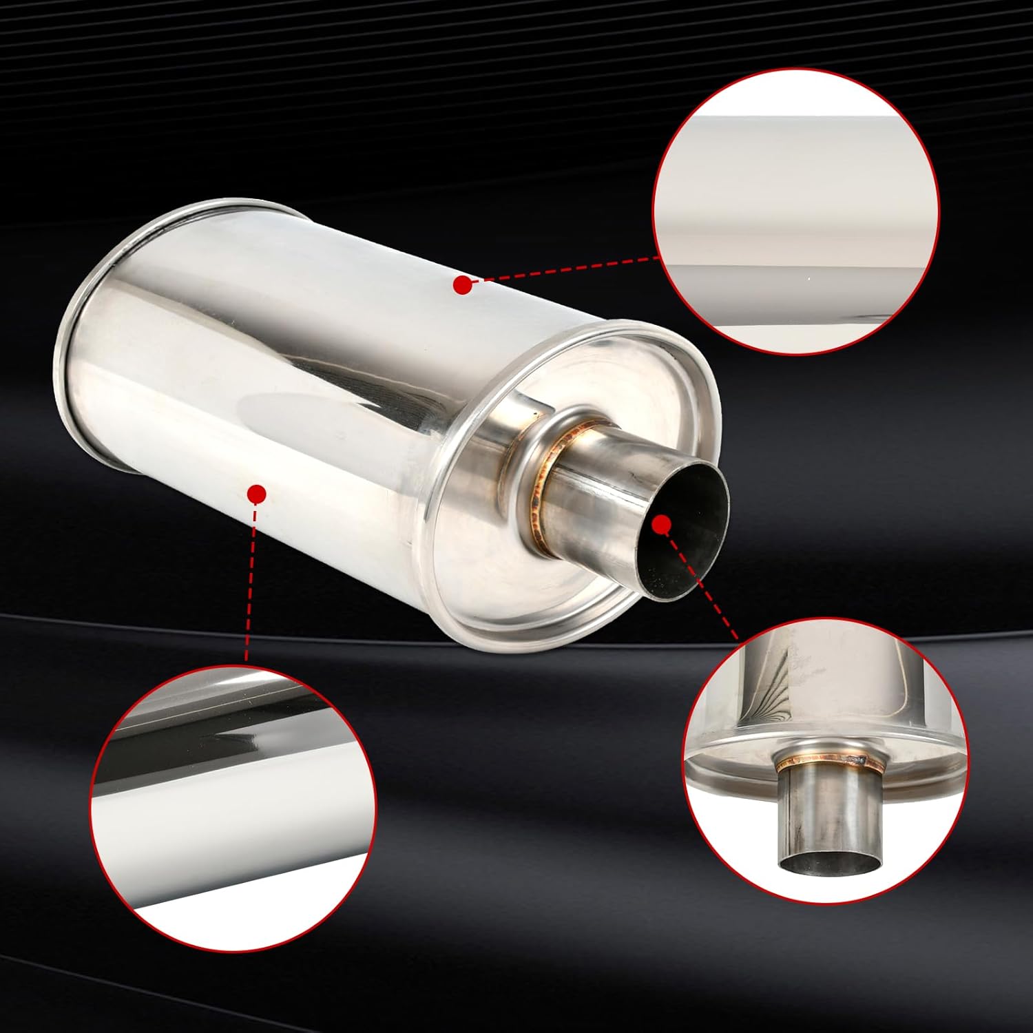 2'' Inch Ultra Quiet Resonator,2" Inlet 2" Outlet Exhaust Resonator,13.8" Overall Length Performance Muffler Resonator T304 Stainless Steel Universal Fitment