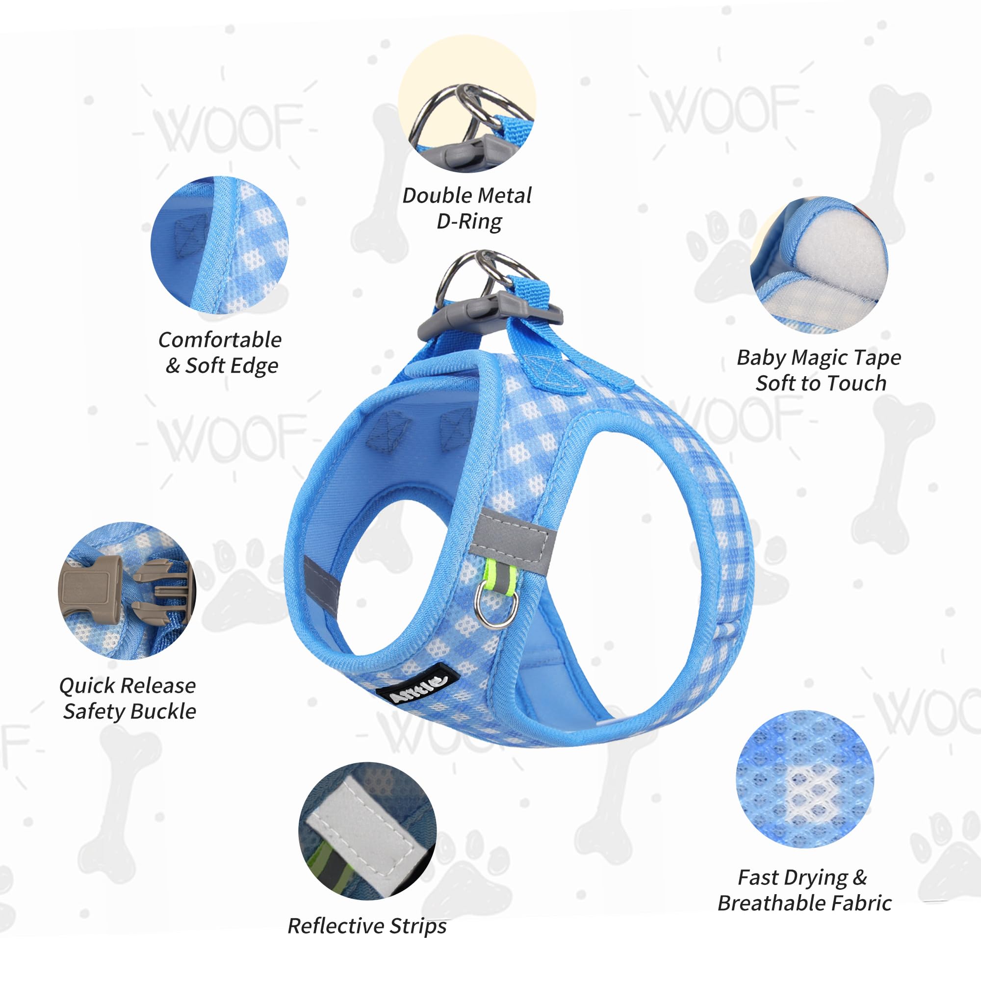 AIITLE No-Pull Pet Harness with a Leash, Plaid Comfort Padded Vest, Step in Dog Harness, Reflective Bands - Image 2
