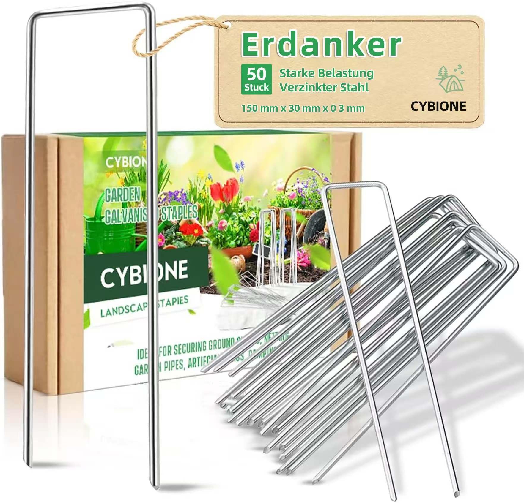 CYBIONE Grapas para Malla Antihierba, Cesped Artificial Y Jardin, 50unds - Acero Galvanizado, 15x3cm, ø3mm - Ultra Resistentes Y Anticorrosivas - Piquetas De JardíN, Anclaje Al Suelo