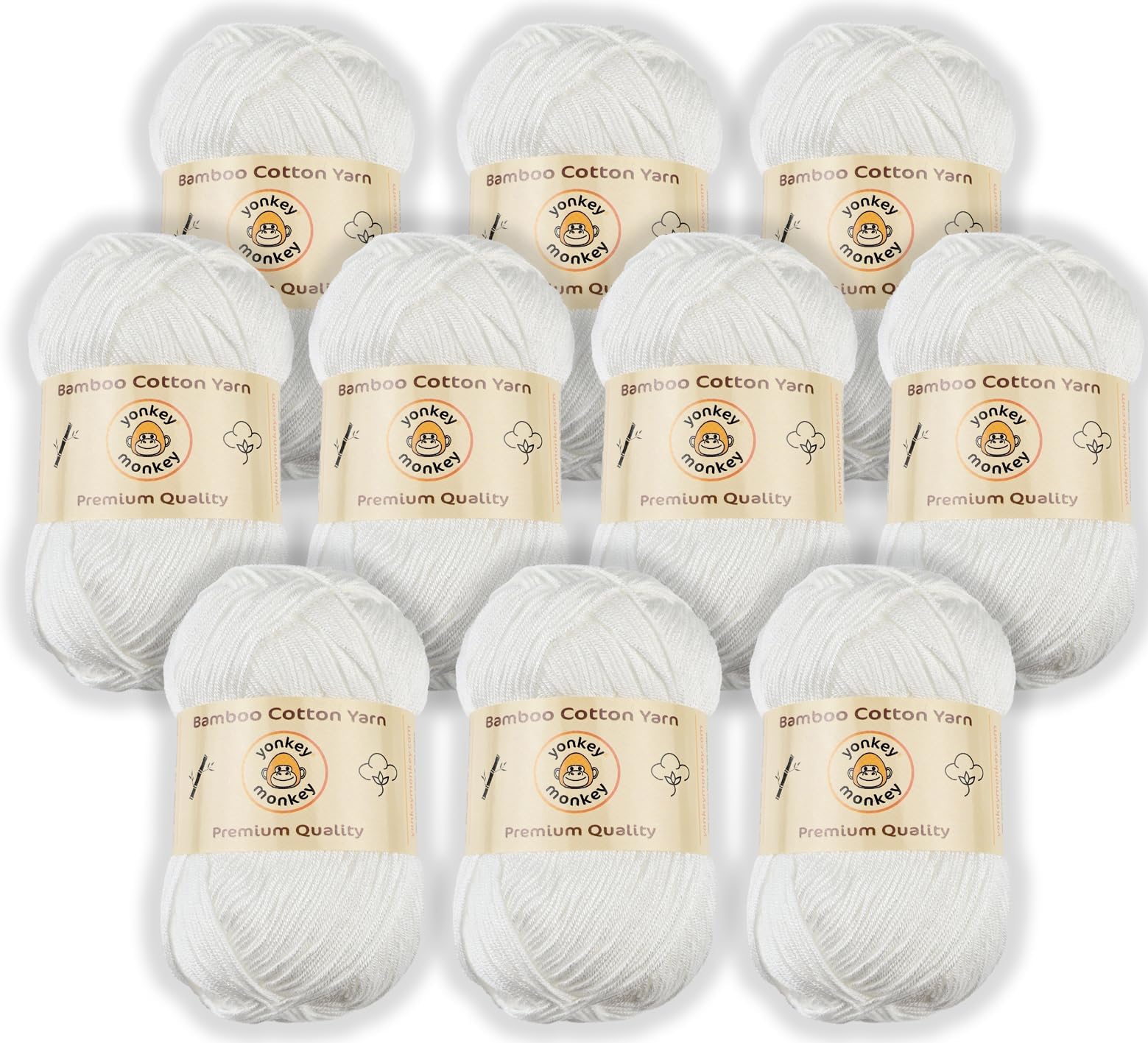 10-Pack of Yonkey Monkey 500 Grams Yarn - 70% Rayon derived from Bamboo, 30% Cotton - Imported - White 9013